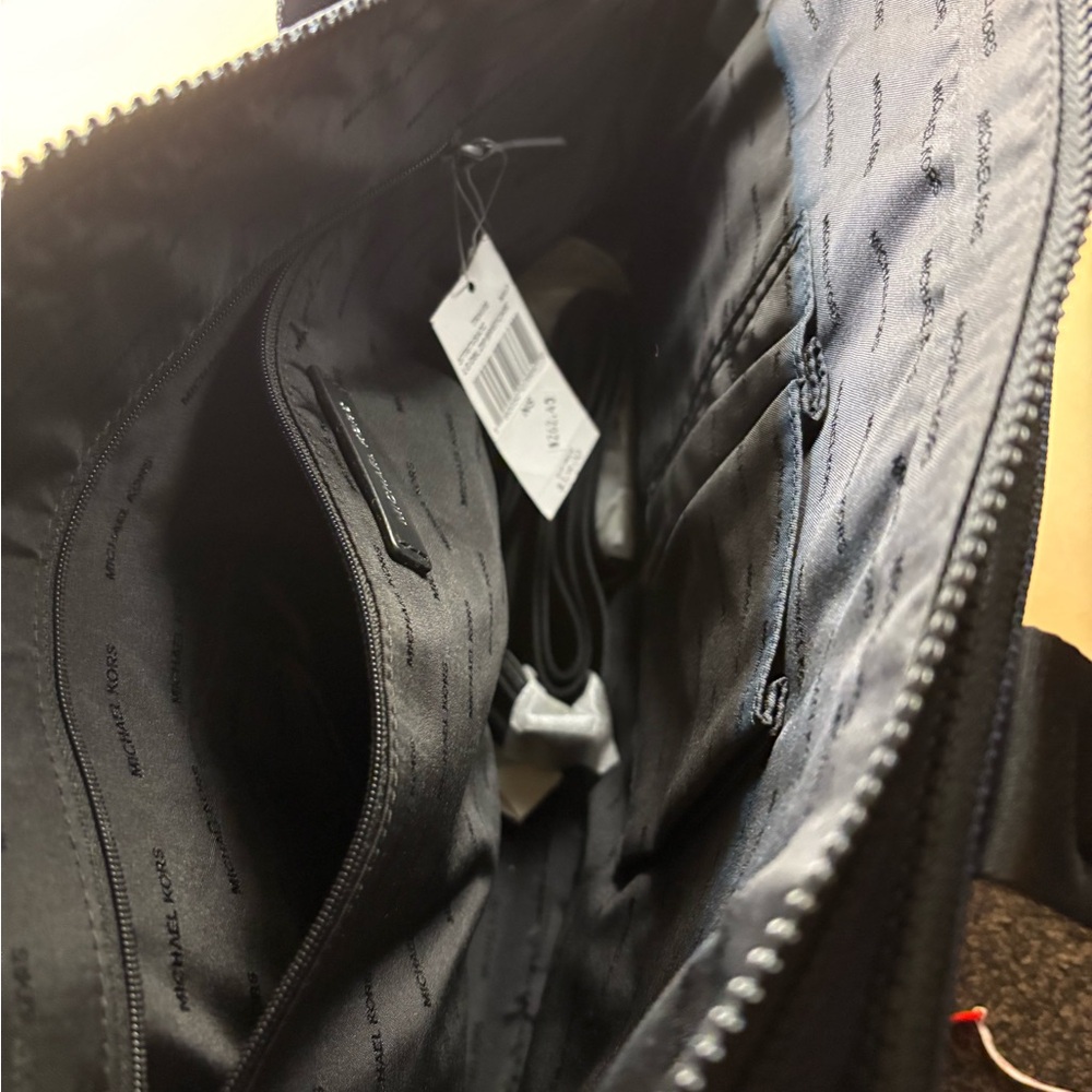 NWT Michael Kors Briefcase Travis Navy Blue Canvas Slim MSRP $328 - Picture 4 of 9